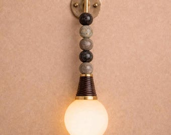 Tappered Marble & Leather Wall Sconce Light, Handcrafted Wall Lamp, Bathroom Lights