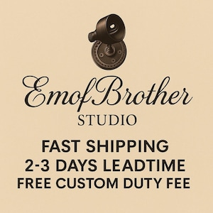 May include: A dark brown, vintage-style spotlight fixture is positioned at the top of the image. The text "Emof Brother STUDIO" is written in elegant script. Below, the text reads "FAST SHIPPING 2-3 DAYS LEADTIME FREE CUSTOM DUTY FEE."