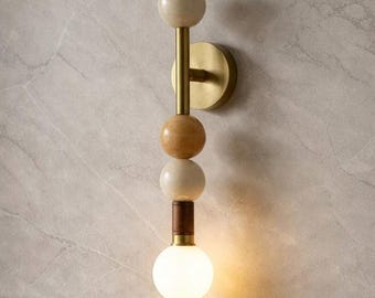 Dot Drop Wall Sconce, Marble Sphere Sconce Light, Stacked Orb Brass Wall Light, Luxury Wall Lighting, Mid Century Modern Wall Lamp
