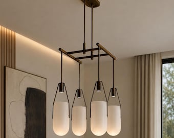 Modern Frosted Glass Chandelier, Mid Century Modern Pendant Lighting, Handmade Arc Pendant Lighting