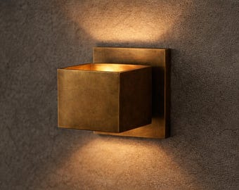 Square Minimalist Brass Wall Sconce Light, Handmade Bedside Lamp, Home Decoration Lamps