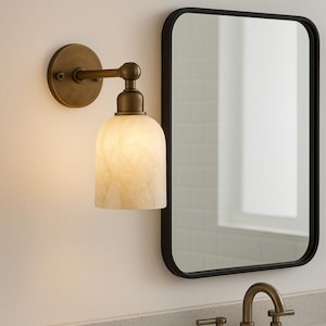 Brass finish Wall Sconce Light with Alabaster Shade, Alabaster Wall Light Sconce, Bathroom Wall Sconce Light, Wall Lamp, Vanity Lighting