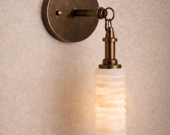 Alabaster Wall Sconce, Minimal Alabaster Wall Light, Luxury Lighting Fixture; Halo Brass Wall Sconce with Alabaster shade