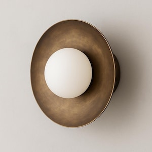 Mid-Century Modern Brass Wall Sconce Light,  Wall Light Fixture with Frosted Glass Globe, Minimalist Bedside Lamp