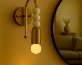Handmade Marble Brass Wall Sconce, Mid Century Modern Light