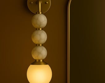 Handmade Marble Wall Sconce, Brass Mid-Century Modern Light