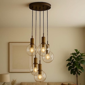 Set of 5 Chandelier Lighting, Blown Glass Pendant Light, Ceiling Light Fixture, Handmade Light Fixture, Modern Kitchen Island Chandelier