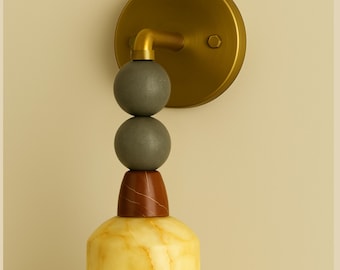 Handmade Marble Wall Sconce, Brass Accent, Modern Light Fixture
