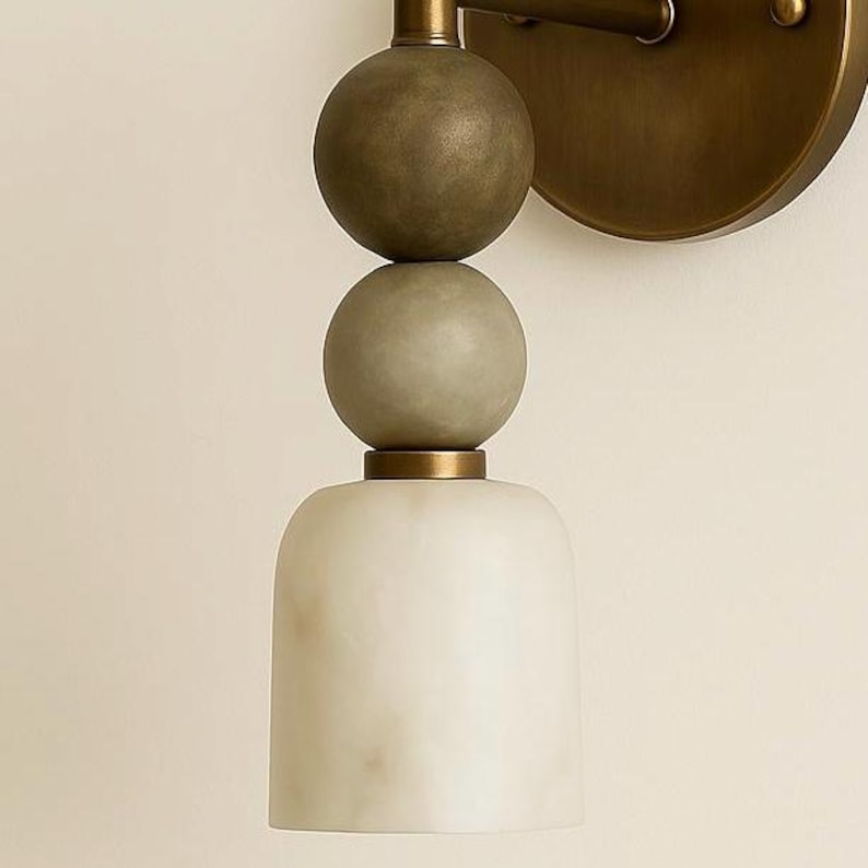 Handgjord vägglampa i alabaster, mässingslampa i mitten av århundradet med alabasterskärm, sänglampa; Sakhawy vägglampa bild 5