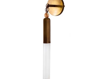 Handmade Marble & Frosted Glass Wall Sconce, Brass Finish