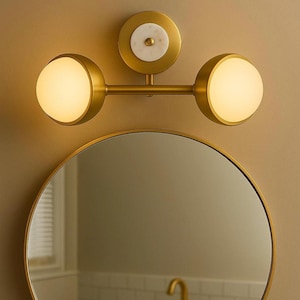 Brass Gemstone Wall Sconce Double Light, Modern Vanity Wall Light, Mid Century Wall Light Sconce, Solid Brass Indoor Wall Lamp