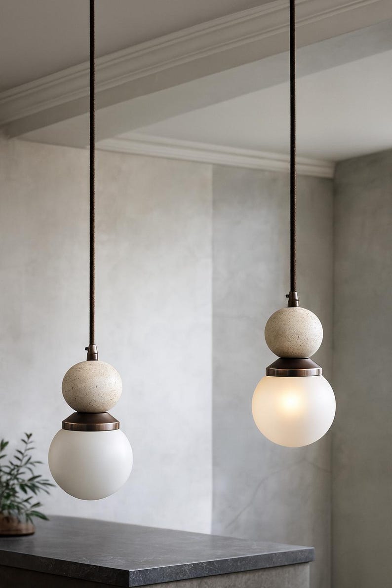 Marble Brass Pendant Light, Modern Ceiling Lamp, Handmade Chandelier Lighting image 3