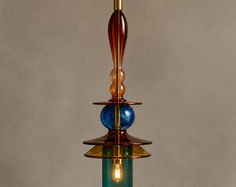 Handblown Murano Style Glass Pendant Light, Colourful Blown Glass Chandelier, Boho Ceiling Lamp, Maximalist Home Decor Gift