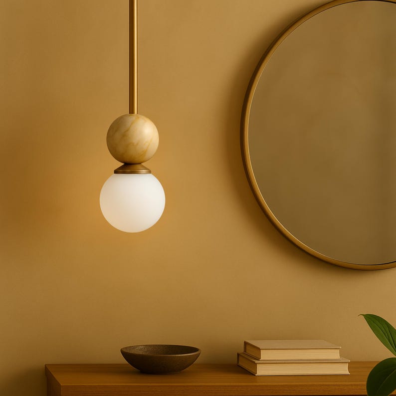 Marble Brass Pendant Light, Modern Ceiling Lamp, Handmade Chandelier Lighting image 11