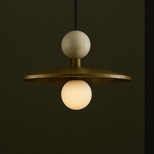 Brass Pendant Light, Marble Stone Chandelier Lighting, Modern Ceiling Lamp image 3