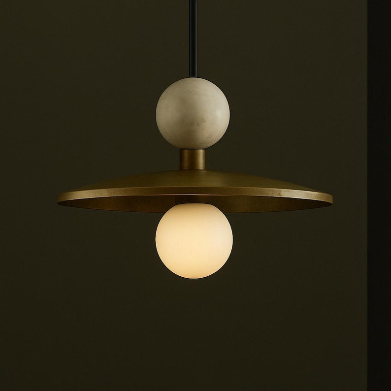 Brass Pendant Light, Marble Stone Chandelier Lighting, Modern Ceiling Lamp image 3