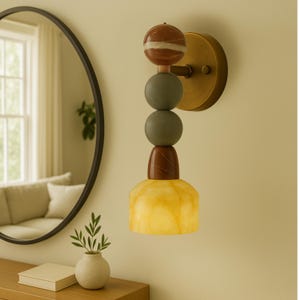 Modern Brass Wall Lamp, Alabaster Wall Sconce Light, Mid Century Modern Wall Sconce, Vintage Wall Light Sconce, Minimal Sconce Light