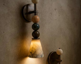 Handmade Marble Wall Sconce, Brass Mid-Century Modern Light