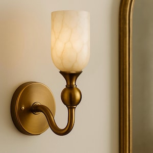 Mid Century Alabaster Wall Sconce Light, Minimal Sconce Light, Wall Light Sconce, Vintage Wall Sconce Lamp, Brass Wall Lamp