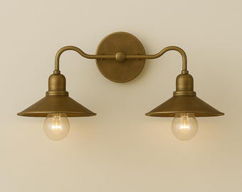 Handmade Brass Double Shade Wall Sconce, Mid Century Modern Light