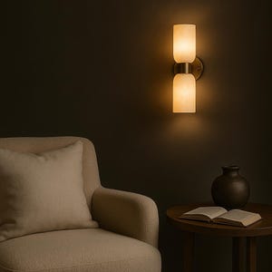 Handmade Alabaster Sconce Light, Modern Brass Wall Lamp image 3