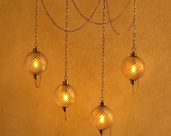 Blown Glass Handmade Chandelier Lighting, Brass Finish Pendant Light, Modern kitchen Island Light