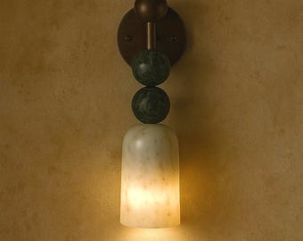 Handmade Alabaster & Marble Wall Sconce - Mid-Century Modern Wall Lamp, Brass Sconces Light