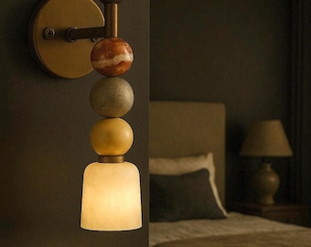 Handmade Alabaster Wall Sconce, Modern Brass Marble Light