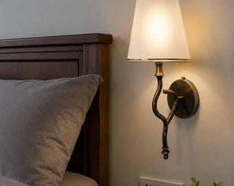 Handmade Alabaster Wall Sconce: Mid-Century Modern Brass Bedside Lamp