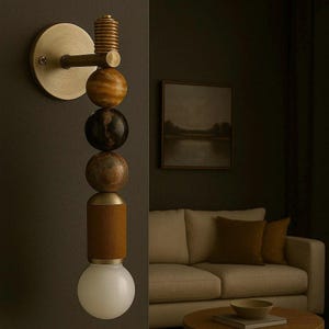Aplique de pared de piedra de mármol, aplique de pared de latón, lámpara de pared artesanal con revestimiento de cuero, aplique de pared para interior, luces de baño