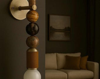 Handmade Marble Leather Wall Sconce with Frosted Glass Globr, Brass Wall Lamp, Bathroom Vanity