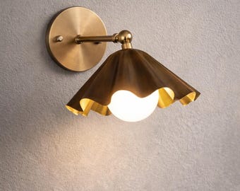 Handmade Brass Wall Sconce Light with Frosted Glass Shade, Adjustable Wall Lamp