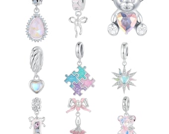 Bears & Blossom Charms - Sterling Silver with Charm Pendant Bracelet Necklace