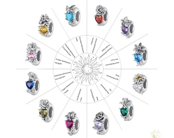 Birthstones Charm - Sterling Silver Compatible with Charm Pendant Bracelet Necklace