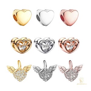 Heart Collection III Charm - Sterling Silver Gold, and Rose Gold Plated Compatible with Charm Pendant Bracelet Necklace