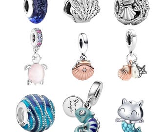 Under The Sea Collection 8 Charms - Sterling Silver Compatible with Charm Pendant Bracelet Necklace