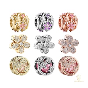 Floral Collection I Charm - Silver, Gold, and Rose Gold Plated Compatible with Charm Pendant Bracelet Necklace