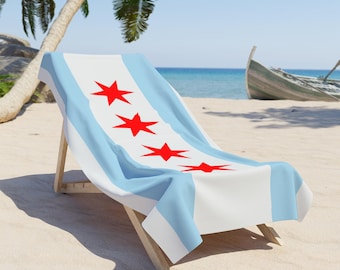 Toalla de playa con la bandera de Chicago / Toalla con la bandera de las Estrellas de Chicago / Toalla de playa de Windy City / Regalo del Orgullo de Chicago / Toalla de verano del Lago Michigan