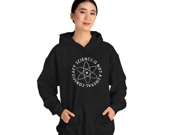 Science is Not a Conspiracy Hoodie, Unisex Heavy Blend Sweatshirt, Casual Chill Pullover, Gift for Science Lovers, Cozy Black Hoodie