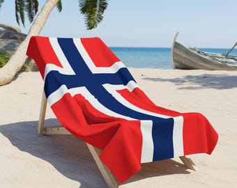 Norway Flag Beach Towel | Scandinavian Red Blue Cross Towel