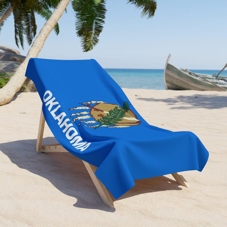 Oklahoma State Flag Beach Towel | Native Shield Design image 1
