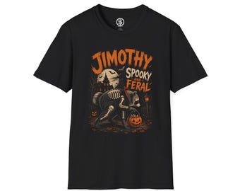 Jimothy Raccoon Spooky and Feral T-Shirt | Halloween Skeleton Pumpkin