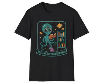 Alien Reading T-Shirt, Sci-Fi Graphic Tee, Book Lover Gift