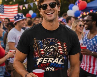 USA Feral and Free Raccoon Flag T-Shirt | 4th of July Humor