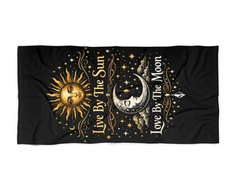 Live By The Sun, Love By The Moon Beach Towel — Sun & Moon Astrology Beach Towel