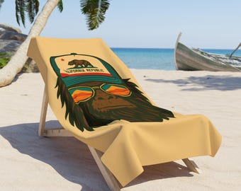 Bigfoot with California hat and sunglasses Beach Towel | Retro Sasquatch Design