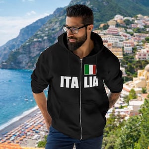 Felpa con cappuccio unisex Italia, felpa con cappuccio con bandiera italiana, regalo da viaggio, abbigliamento casual