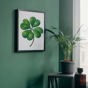 Impression Art mural imprimable de trèfle à quatre feuilles minimaliste chanceux poster porte bonheur