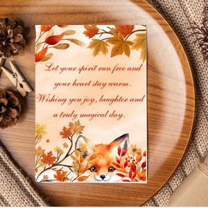 Fox Birthday Card Printable | Foldable Woodland Animal Card | Autumn Watercolor Greeting | 5x7 Digital Download PDF + JPG