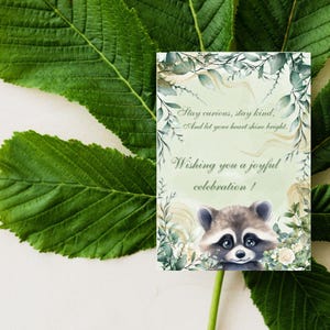 Woodland Raccoon Greeting Card | Printable Birthday or Baby Shower Card | 5x7 Inch JPEG & PDF | Instant Digital Download